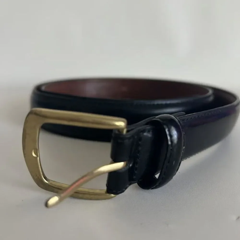 Jos A Bank Mens Dress Belt Black Leather Gold Buckle Pre-Owned Classic From S 40
